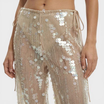 Pantalones Mujer de Lentejuelas Pierna Ancha