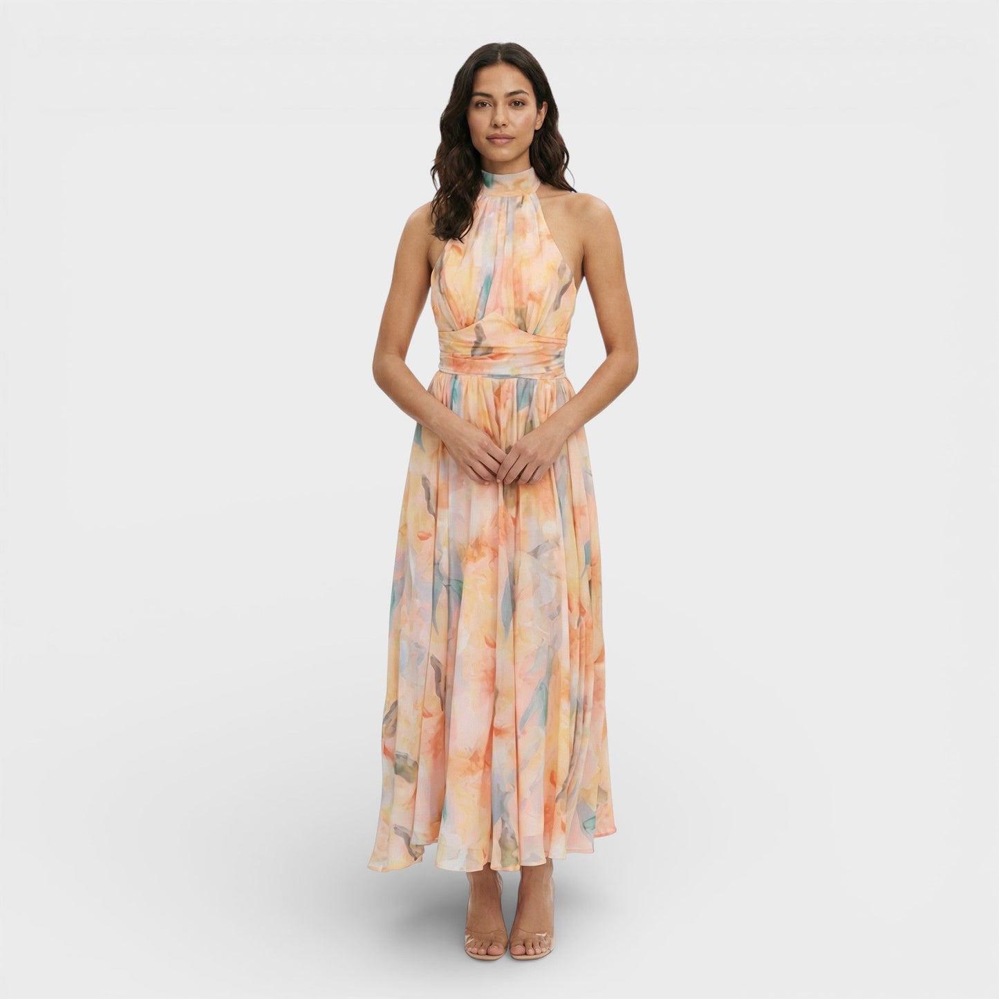 Vestido Maxi Estampado Acuarela Halter - Mavetta