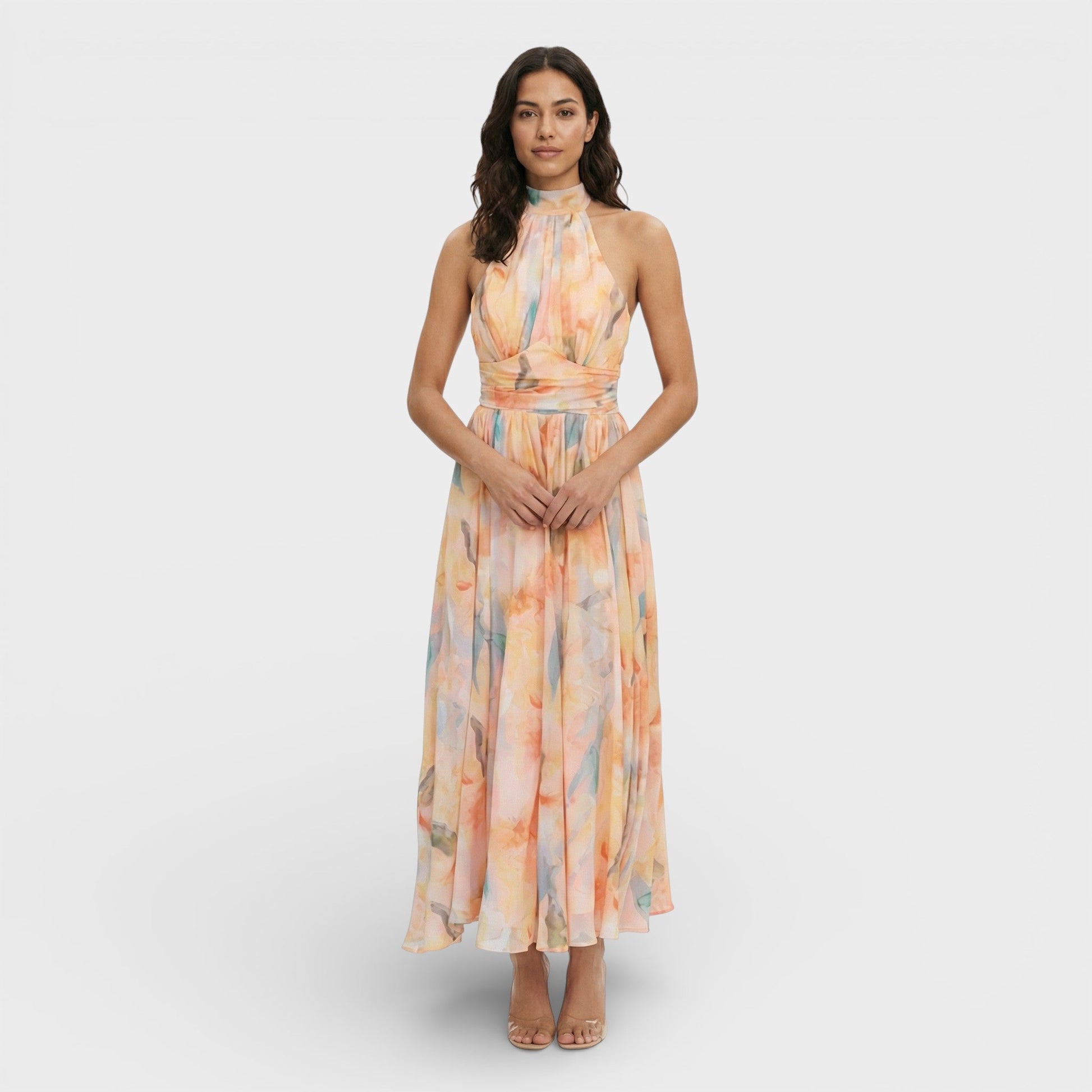 Vestido Maxi Estampado Acuarela Halter - Mavetta