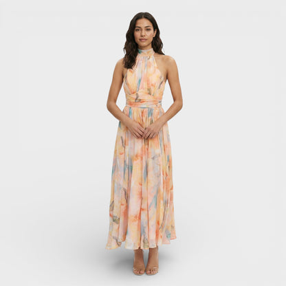 Vestido Maxi Estampado Acuarela Halter - Mavetta