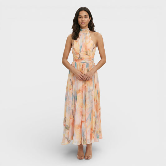Vestido Maxi Estampado Acuarela Halter - Mavetta