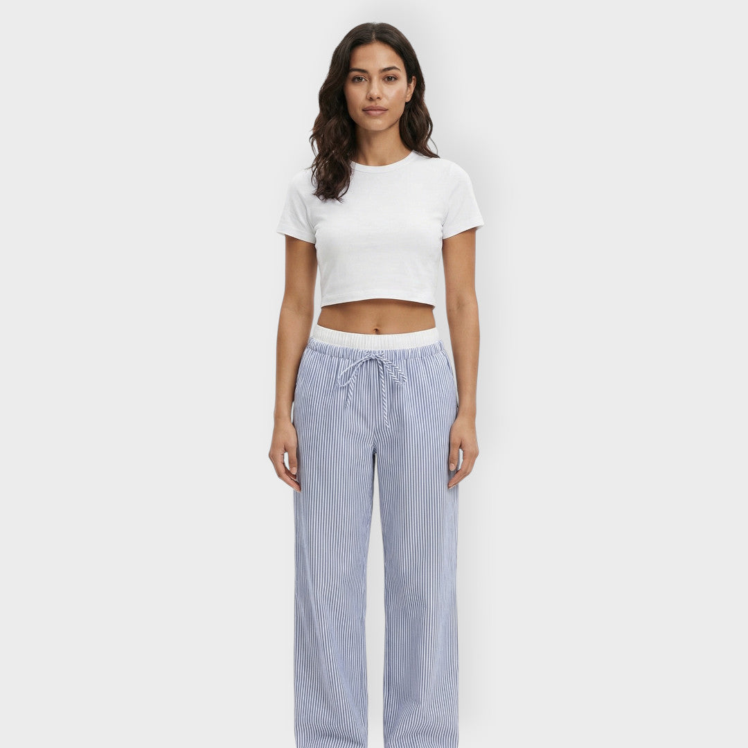 Pantalones Mujer de Rayas Cintura Elástica Anchos