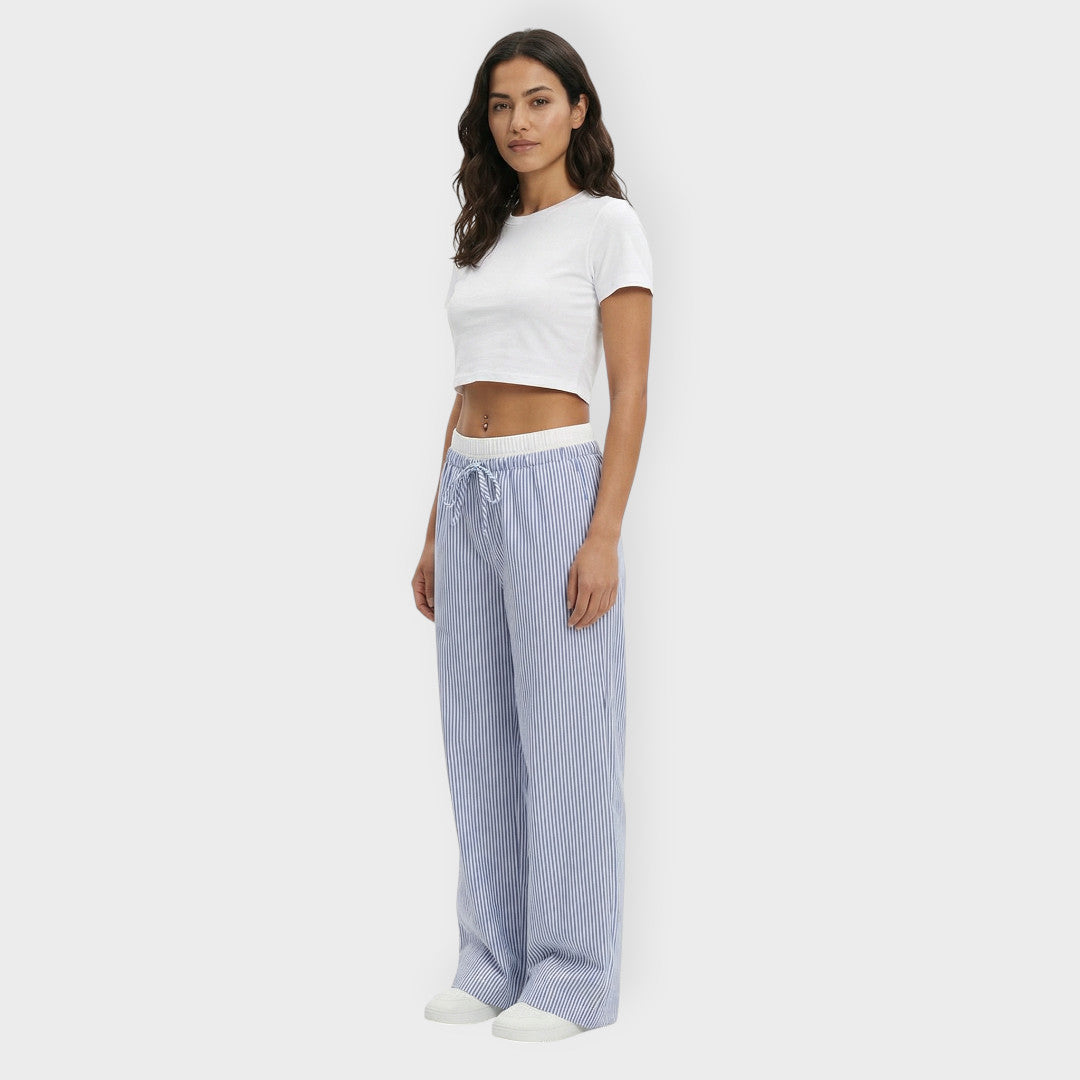 Pantalones Mujer de Rayas Cintura Elástica Anchos - Mavetta