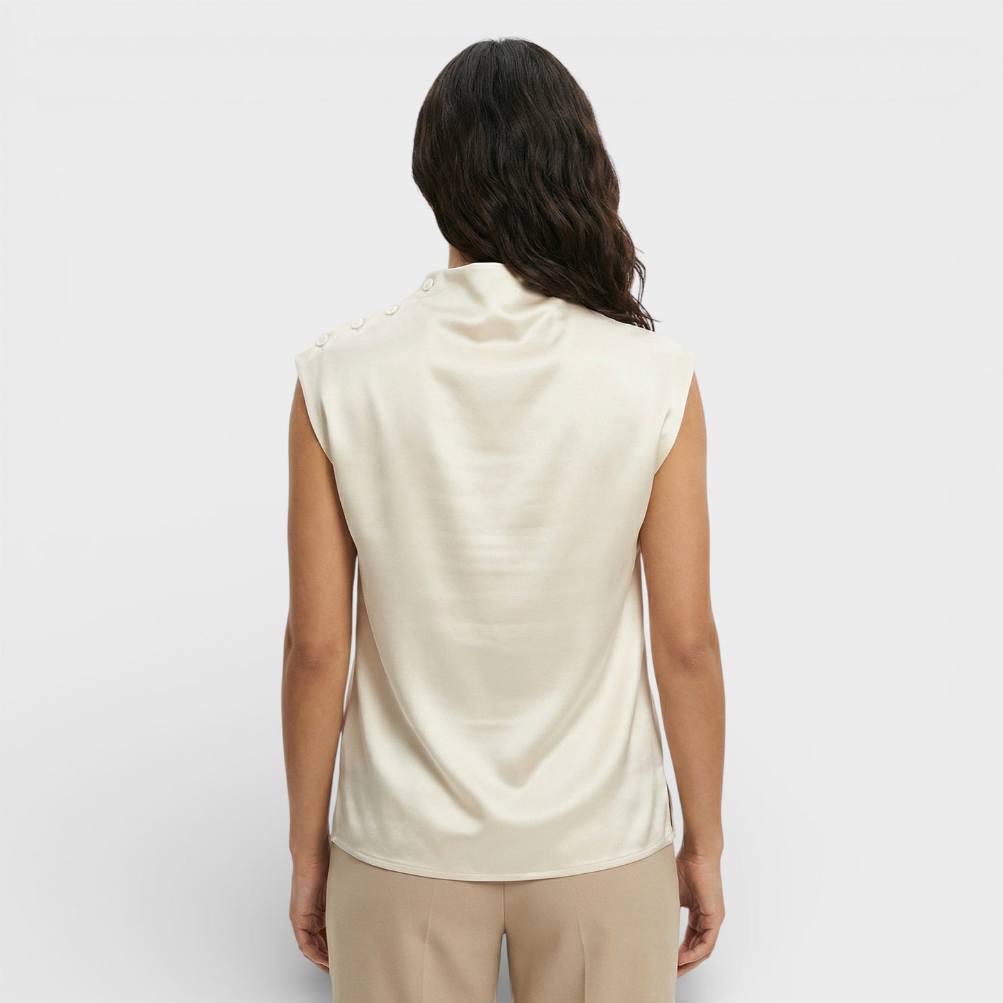 Blusa Mujer de Satén Drapeada Cuello Mao