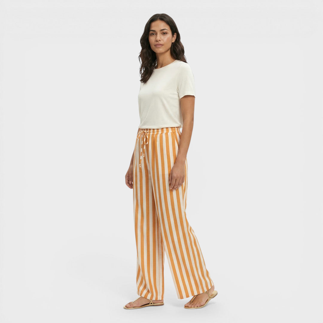 Pantalones Mujer de Rayas con Cordón Corte Ancho