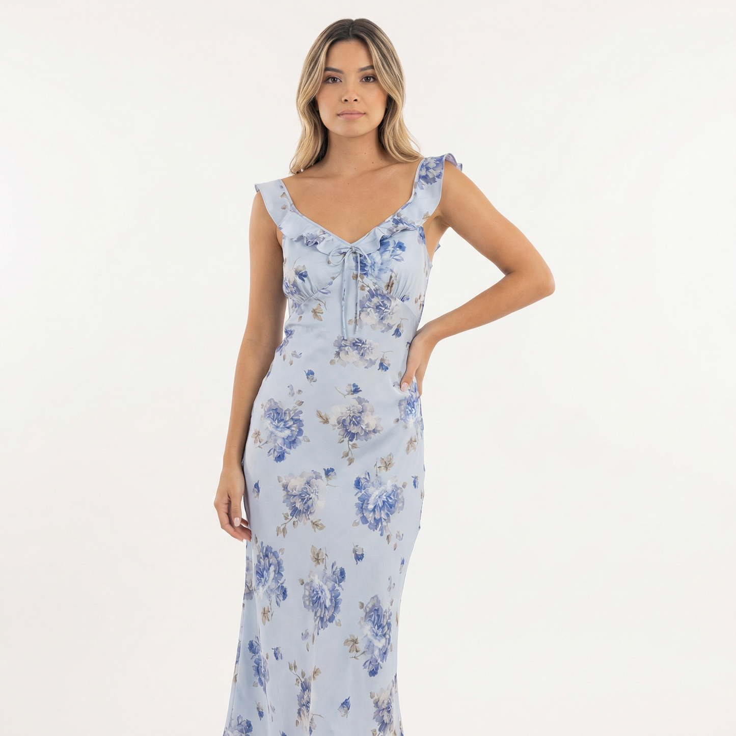 Vestido Midi Mujer Estampado Floral Escote Profundo