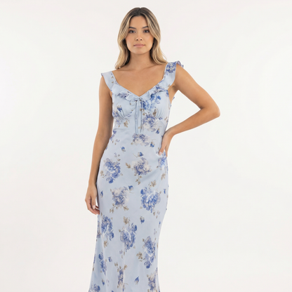 Vestido Midi Mujer Estampado Floral Escote Profundo