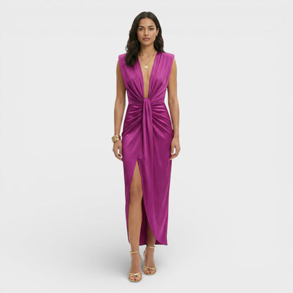 Vestido Midi Mujer Fiesta Escote Pico