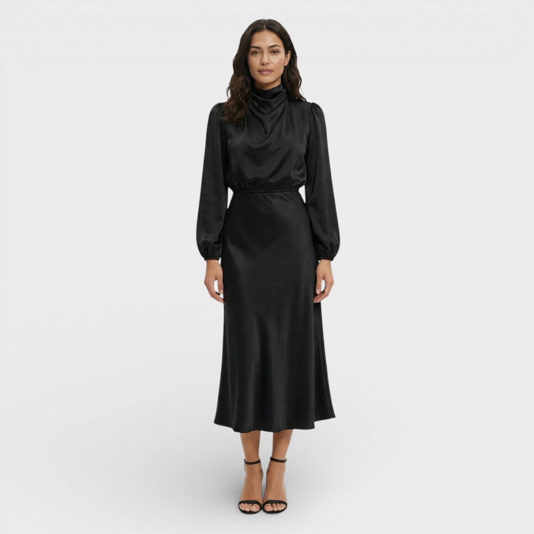 Vestido Midi Mujer Cuello Alto Ajustado