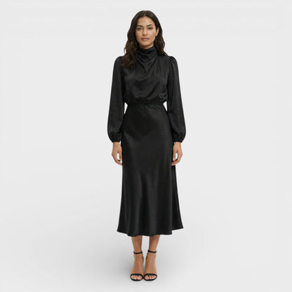 Vestido Midi Mujer Cuello Alto Ajustado