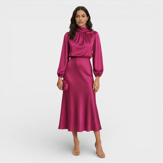 Vestido Midi Mujer Cuello Alto Ajustado - Mavetta