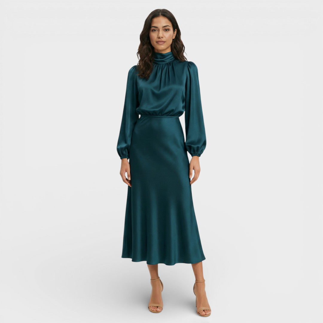 Vestido Midi Mujer Cuello Alto Ajustado