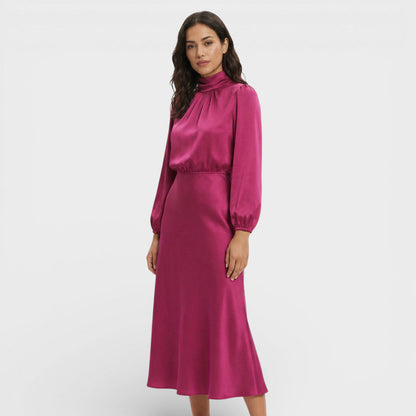 Vestido Midi Mujer Cuello Alto Ajustado