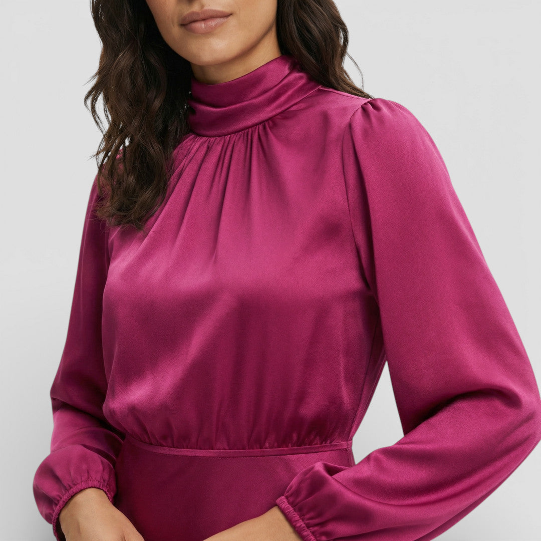 Vestido Midi Mujer Cuello Alto Ajustado