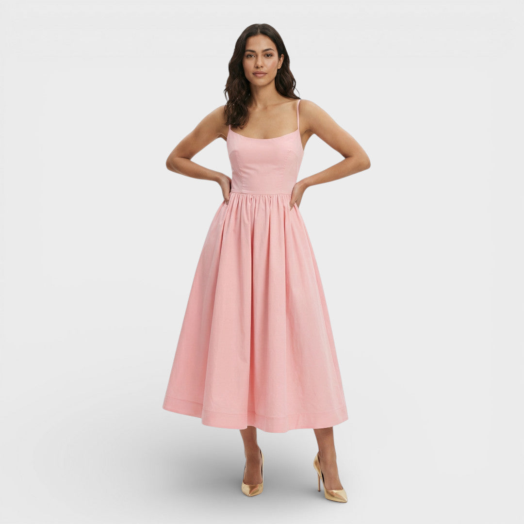 Vestido Midi Mujer Tirantes Corte Alineado