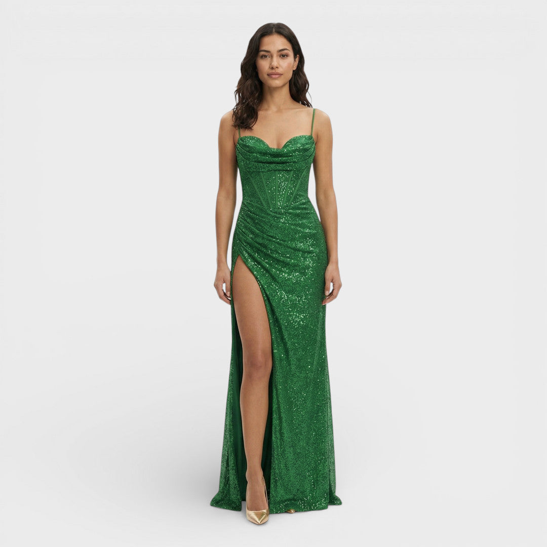 Vestido Largo Mujer de Lentejuelas con Abertura
