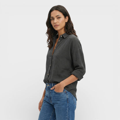 Camisa Mujer Plisada Ligera Corte Ajustado