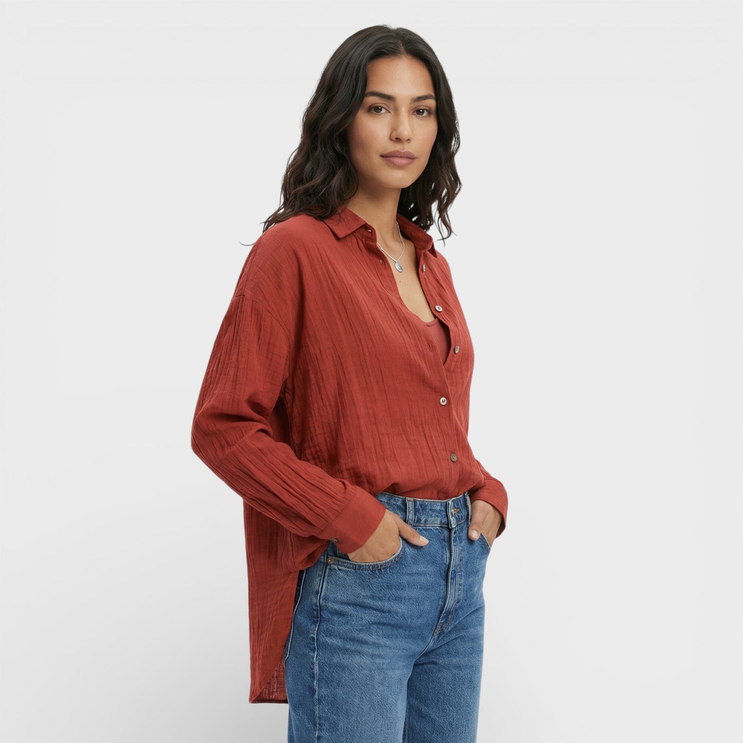 Camisa Mujer Plisada Ligera Corte Ajustado