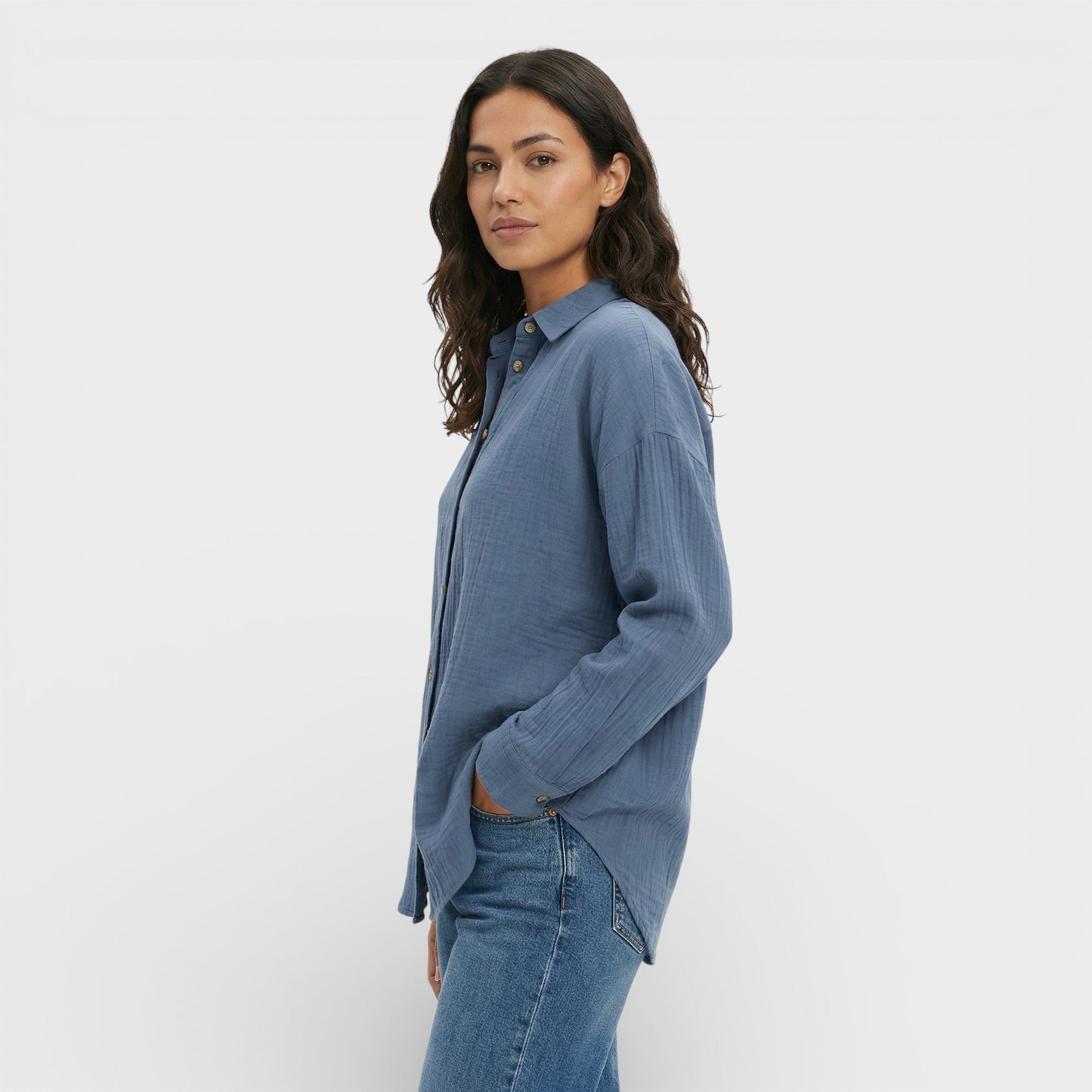 Camisa Mujer Plisada Ligera Corte Ajustado