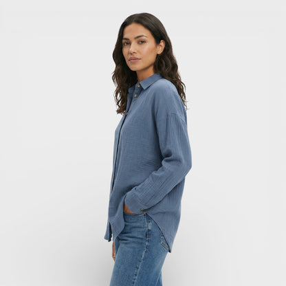 Camisa Mujer Plisada Ligera Corte Ajustado