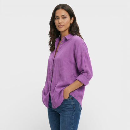 Camisa Mujer Plisada Ligera Corte Ajustado