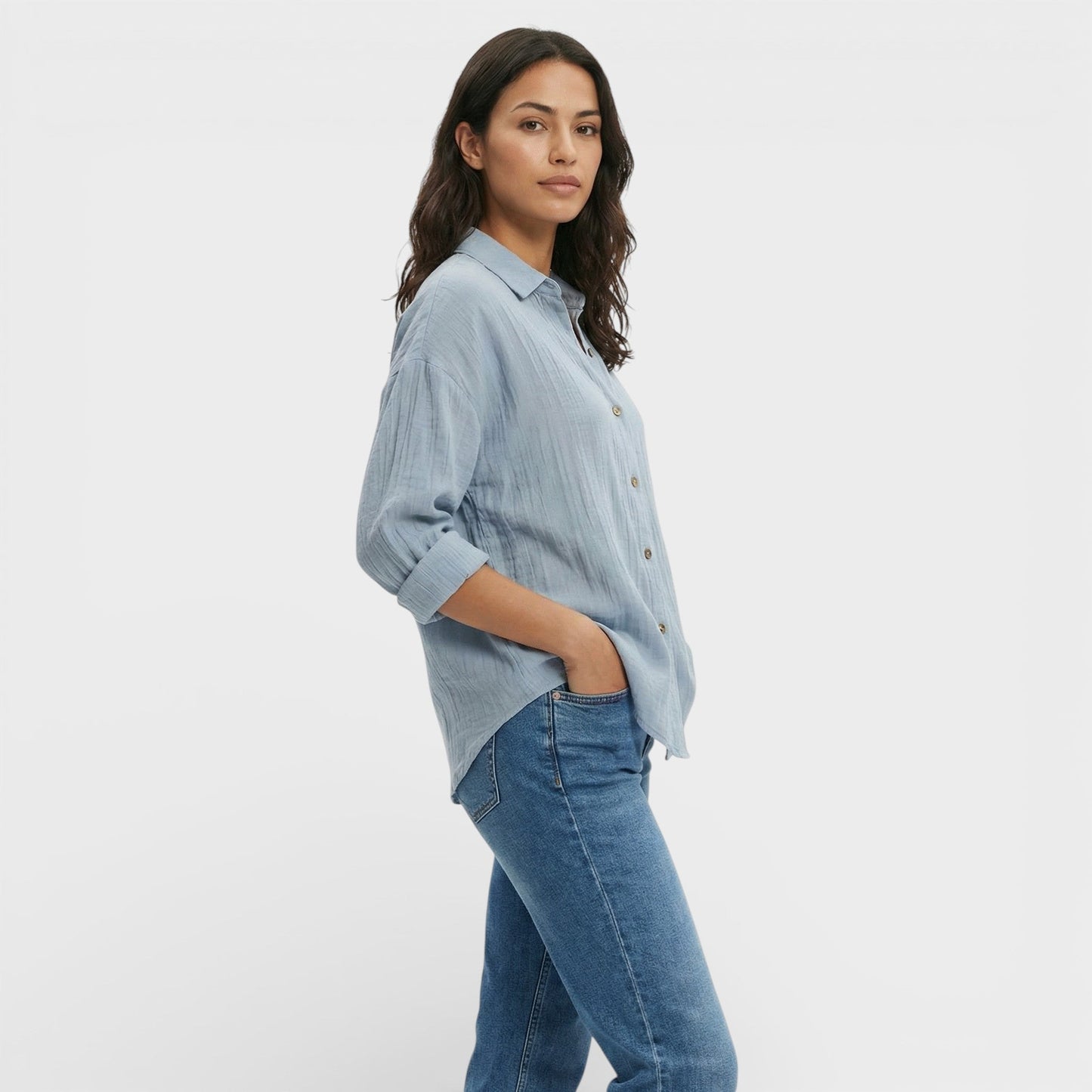 Camisa Mujer Plisada Ligera Corte Ajustado