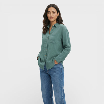 Camisa Mujer Plisada Ligera Corte Ajustado