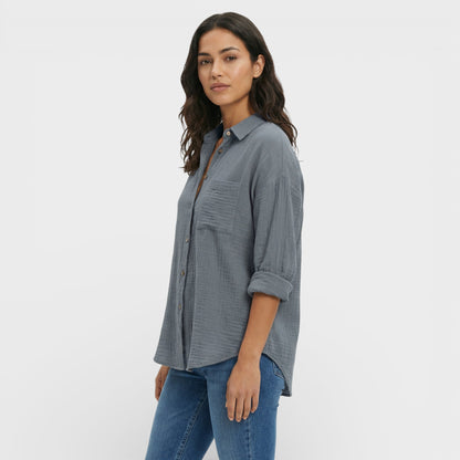 Camisa Mujer Plisada Ligera Corte Ajustado
