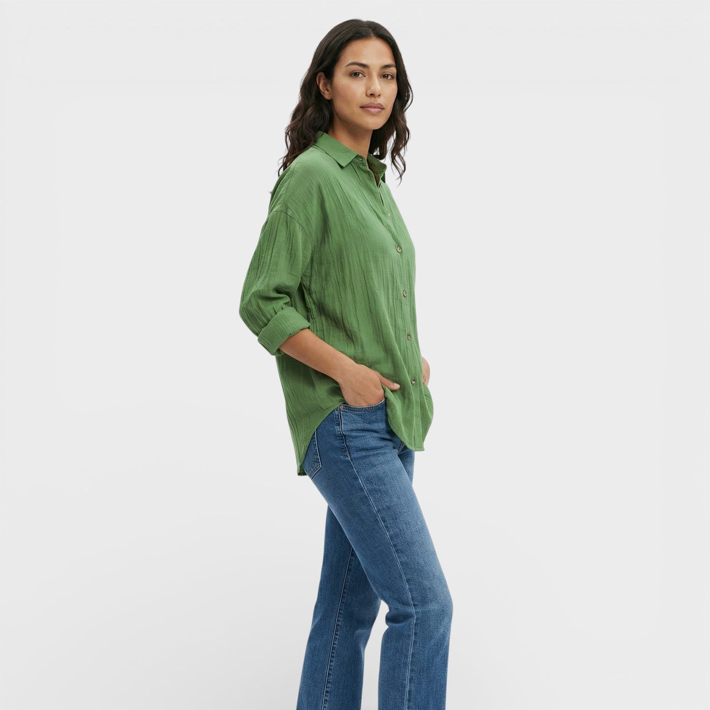 Camisa Mujer Plisada Ligera Corte Ajustado