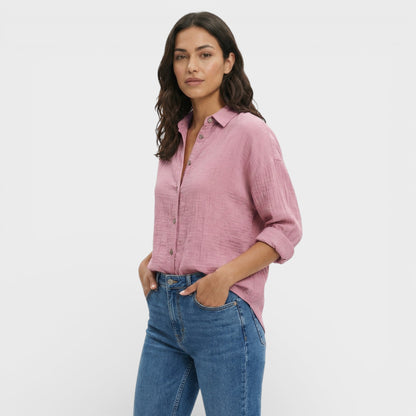 Camisa Mujer Plisada Ligera Corte Ajustado