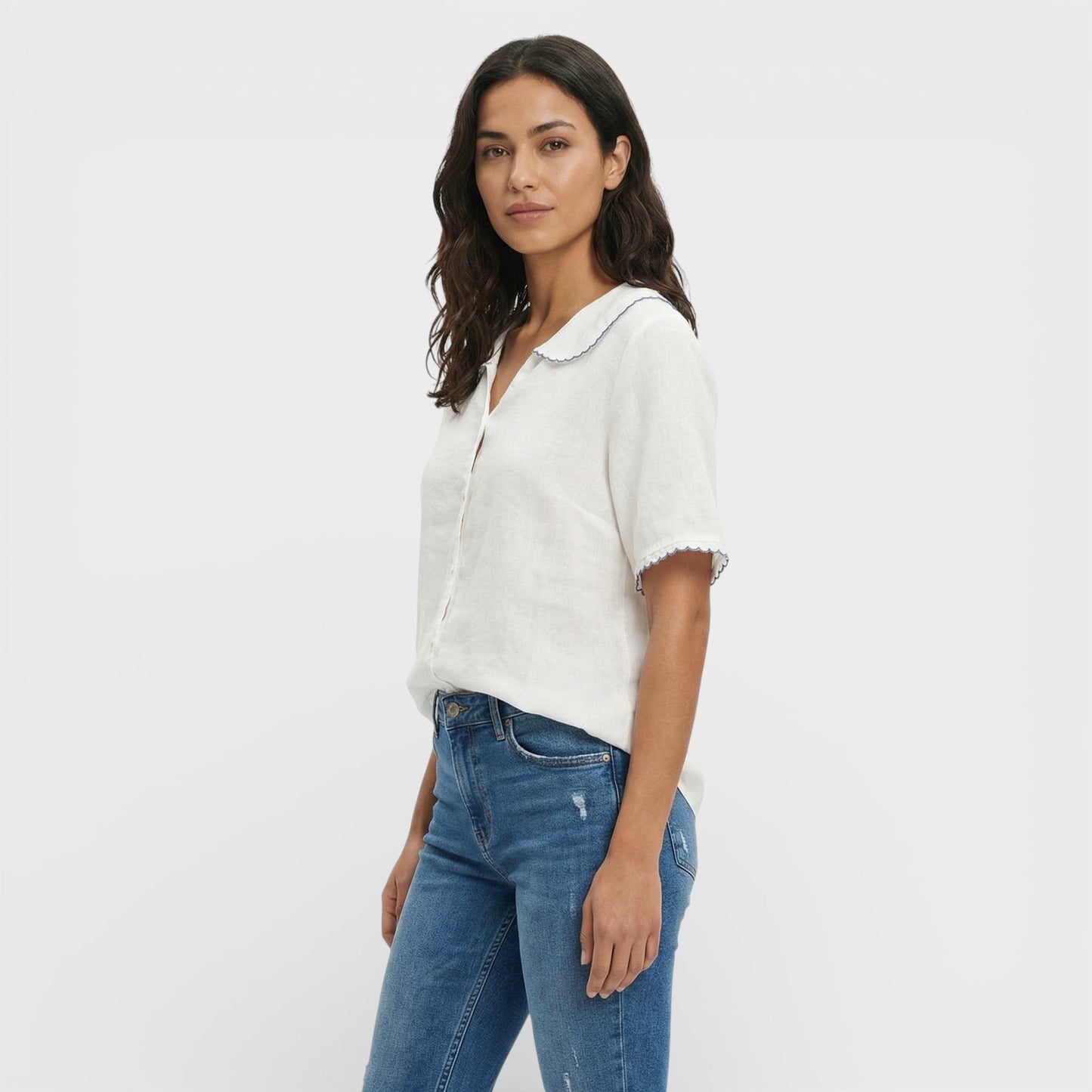 Blusa Mujer Ligera Cuello Ondulado