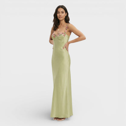 Vestido Largo Mujer Bordado Tirantes Ajustados
