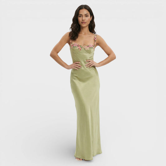 Vestido Largo Mujer Bordado Tirantes Ajustados - Mavetta