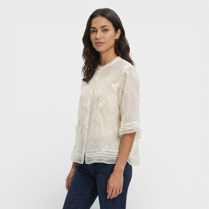 Blusa Mujer Bordada Flores Estilo Elegante