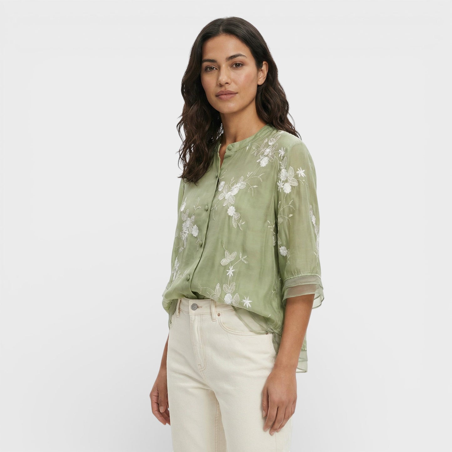 Blusa Mujer Bordada Flores Estilo Elegante
