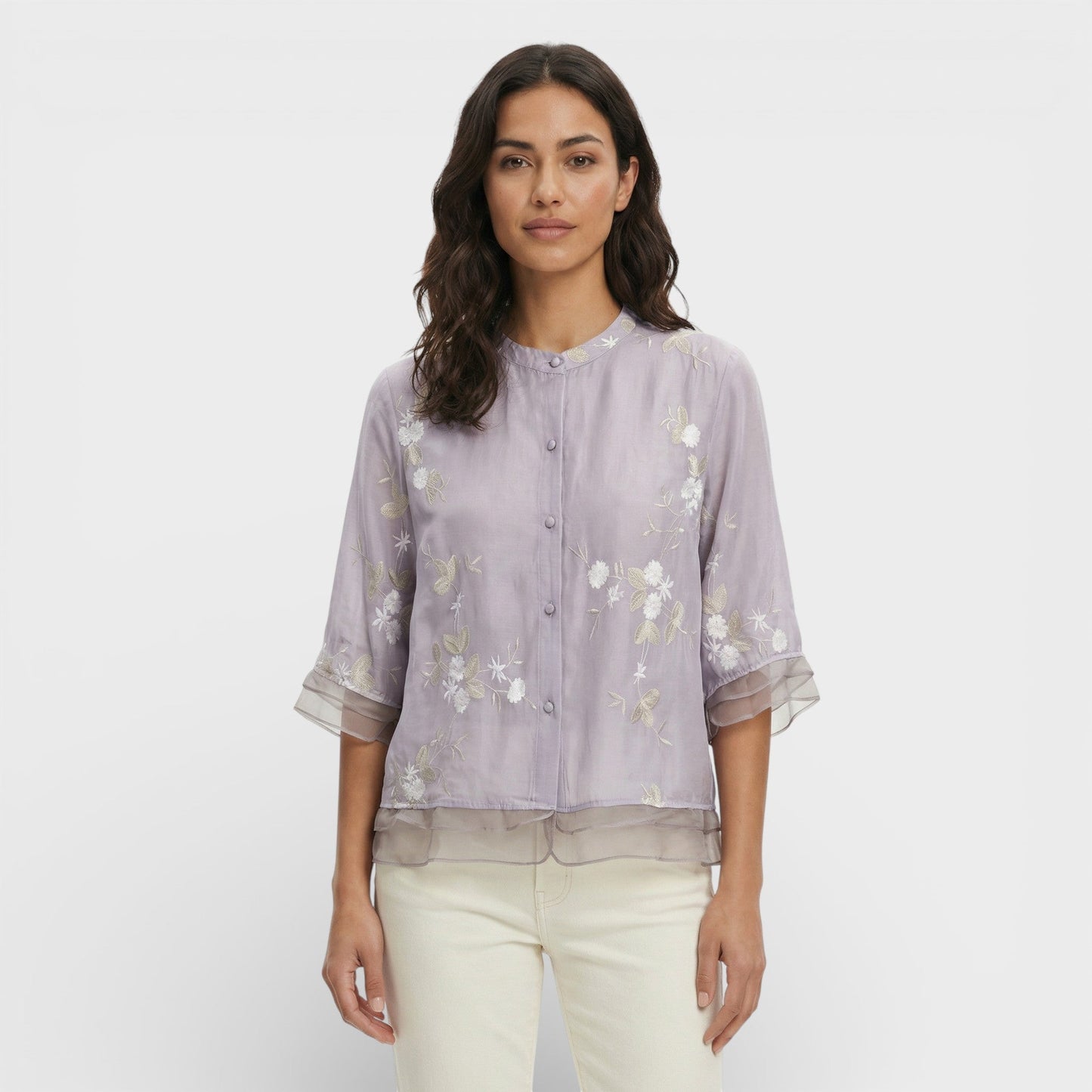 Blusa Mujer Bordada Flores Estilo Elegante