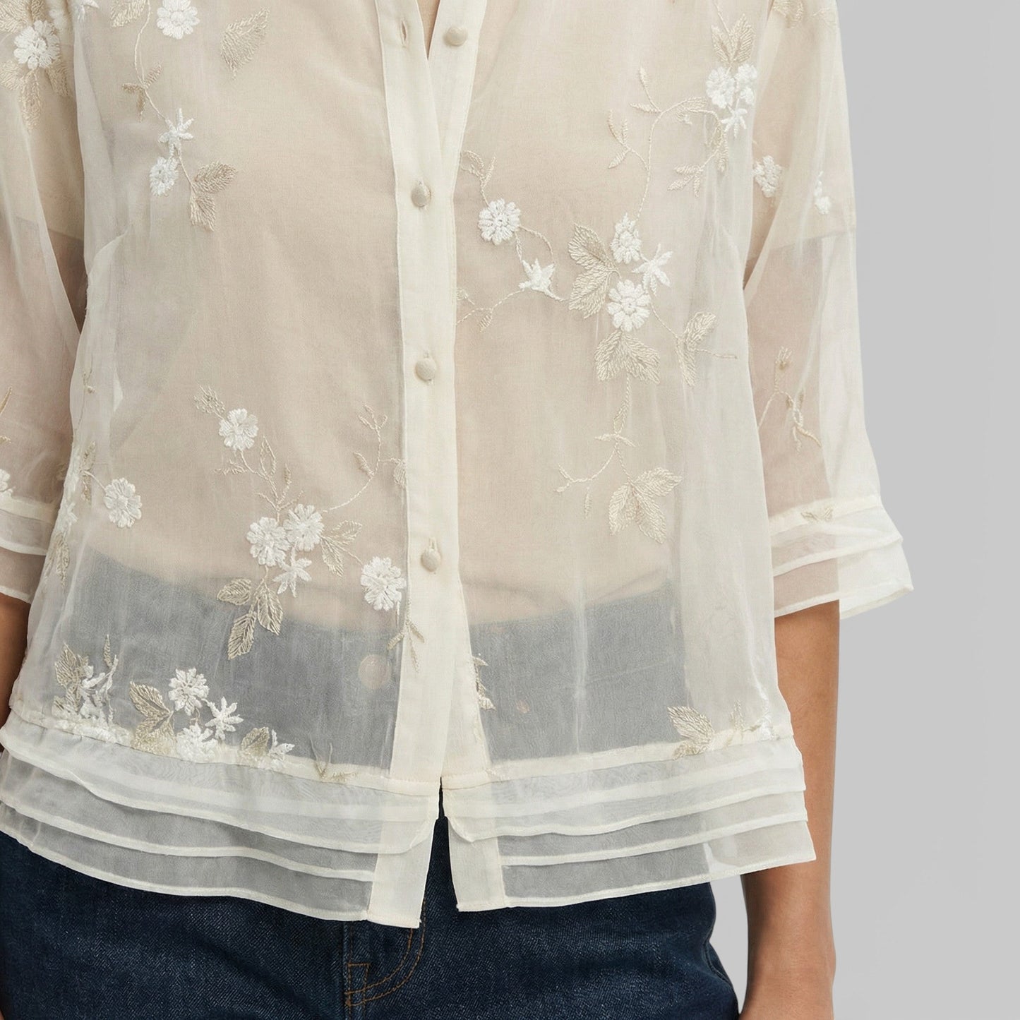 Blusa Mujer Bordada Flores Estilo Elegante