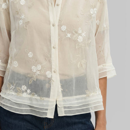 Blusa Mujer Bordada Flores Estilo Elegante