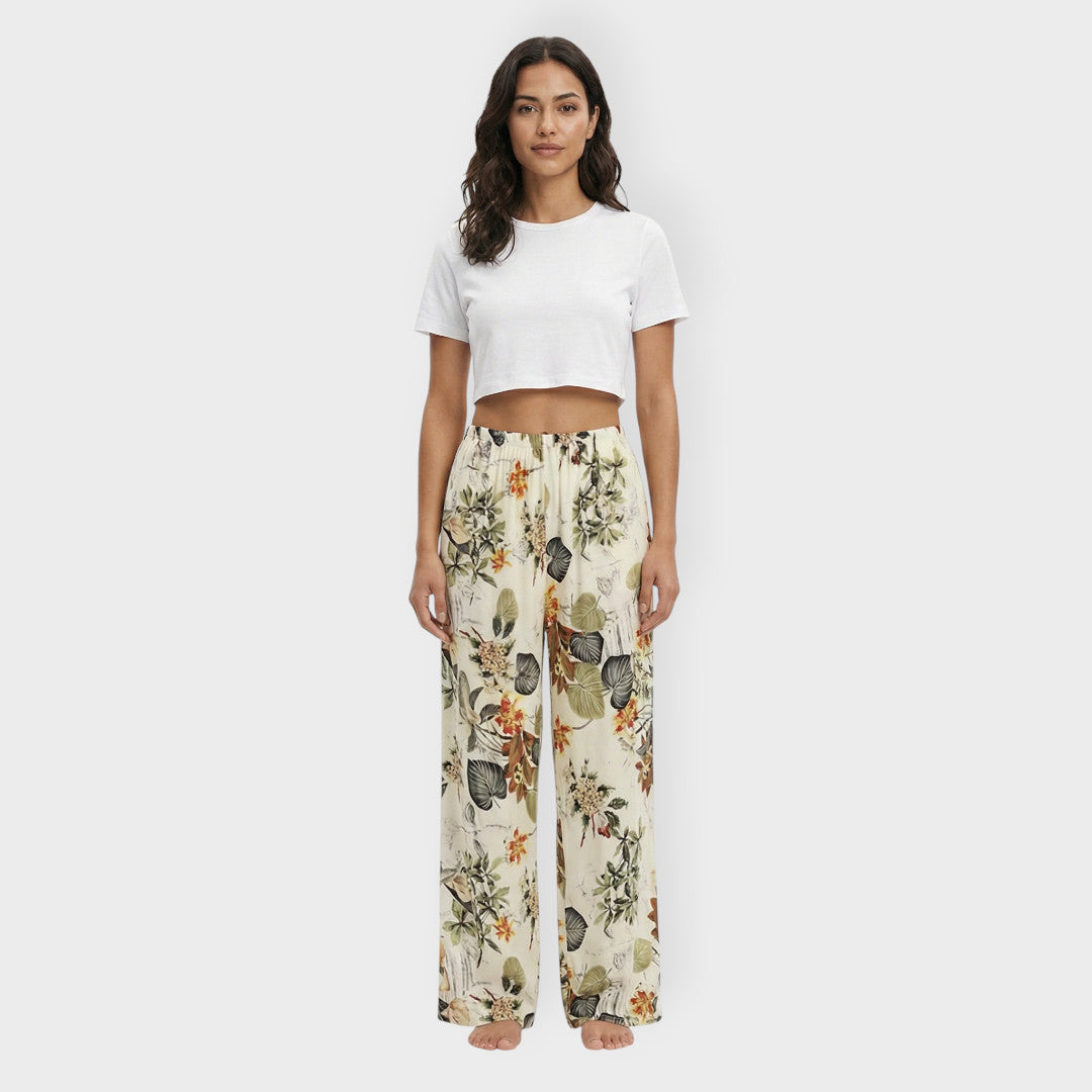 Pantalones Mujer Estampados Tejido Elástico Corte Ancho