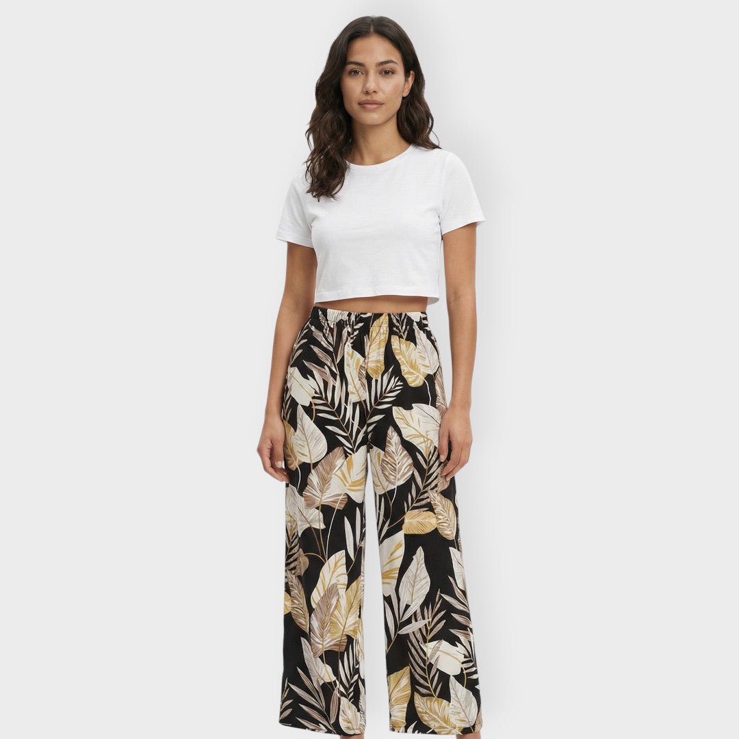 Pantalones Mujer Estampados Tejido Elástico Corte Ancho