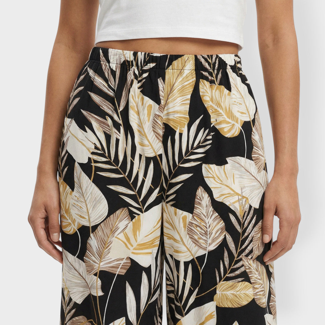 Pantalones Mujer Estampados Tejido Elástico Corte Ancho