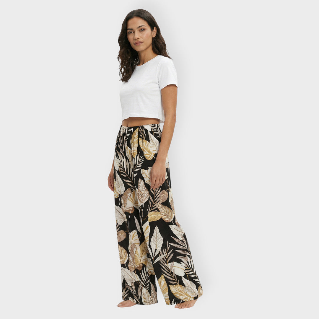 Pantalones Mujer Estampados Tejido Elástico Corte Ancho - Mavetta