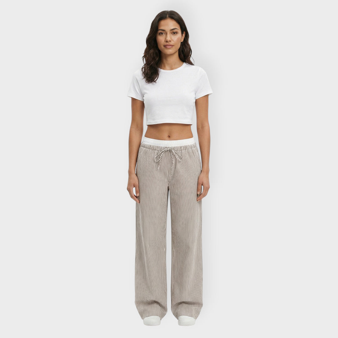 Pantalones Mujer de Rayas Cintura Elástica Anchos