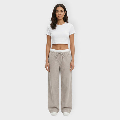 Pantalones Mujer de Rayas Cintura Elástica Anchos