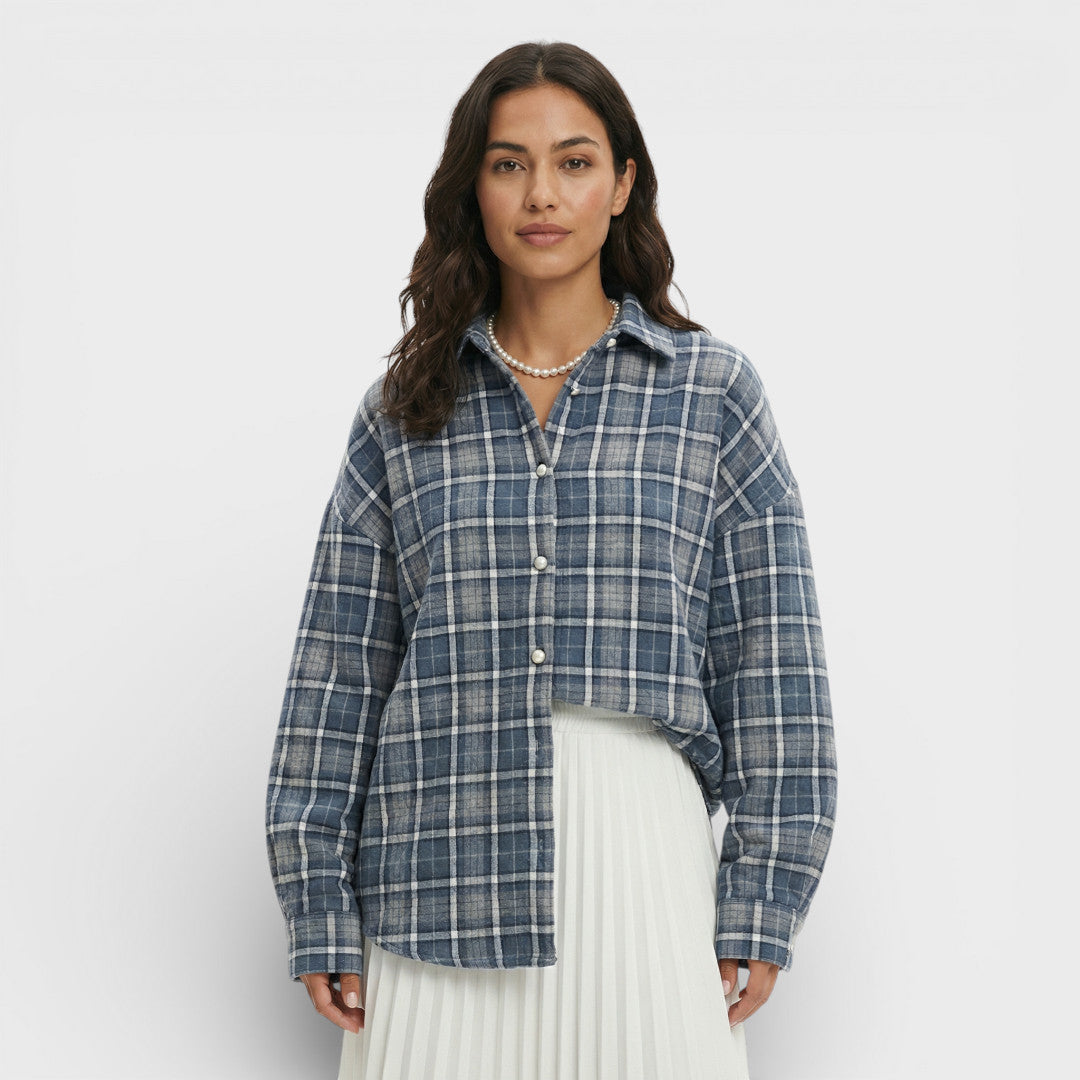 Camisa Mujer de Algodón Cuadros Oversize