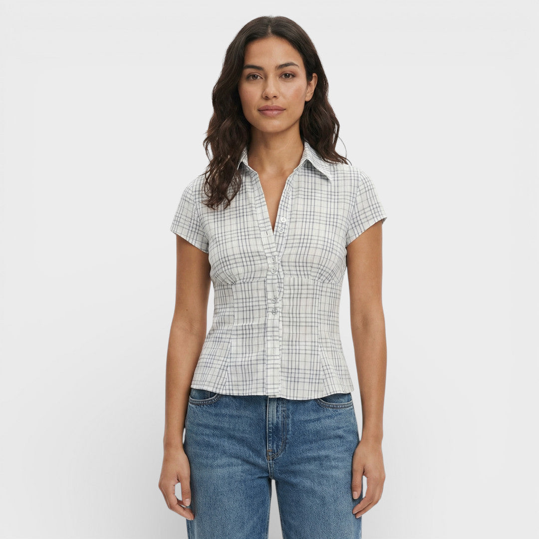Camisa Mujer de Algodón Cuadros Manga Corta