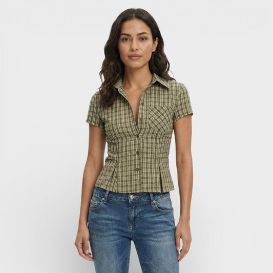 Camisa Mujer de Algodón Cuadros Manga Corta - Mavetta