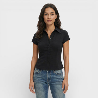 Camisa Mujer de Algodón Cuadros Manga Corta
