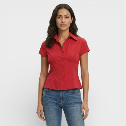 Camisa Mujer de Algodón Cuadros Manga Corta