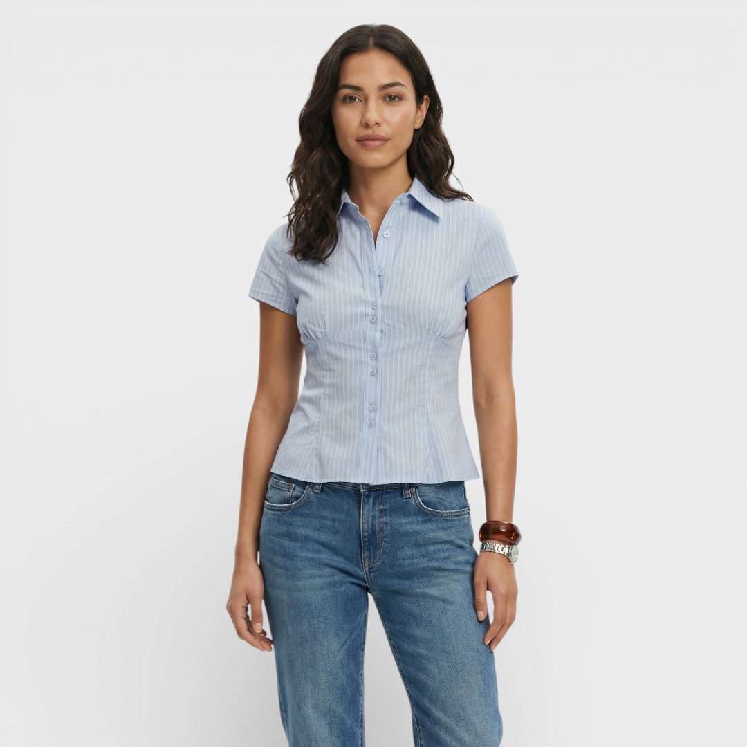 Camisa Mujer de Algodón Cuadros Manga Corta